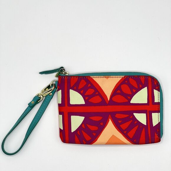Fossil Key-Per Zip Around Wristlet Raspberry Print Pink/Orange/Turquoise SL4522 - Picture 3 of 9